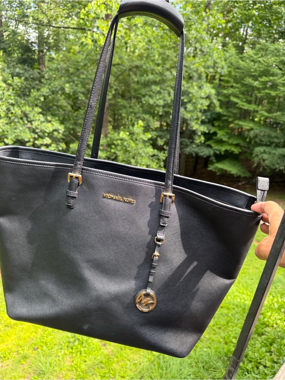Michael Kors Black Saffiano Leather Jet Set Tote Bag EUC